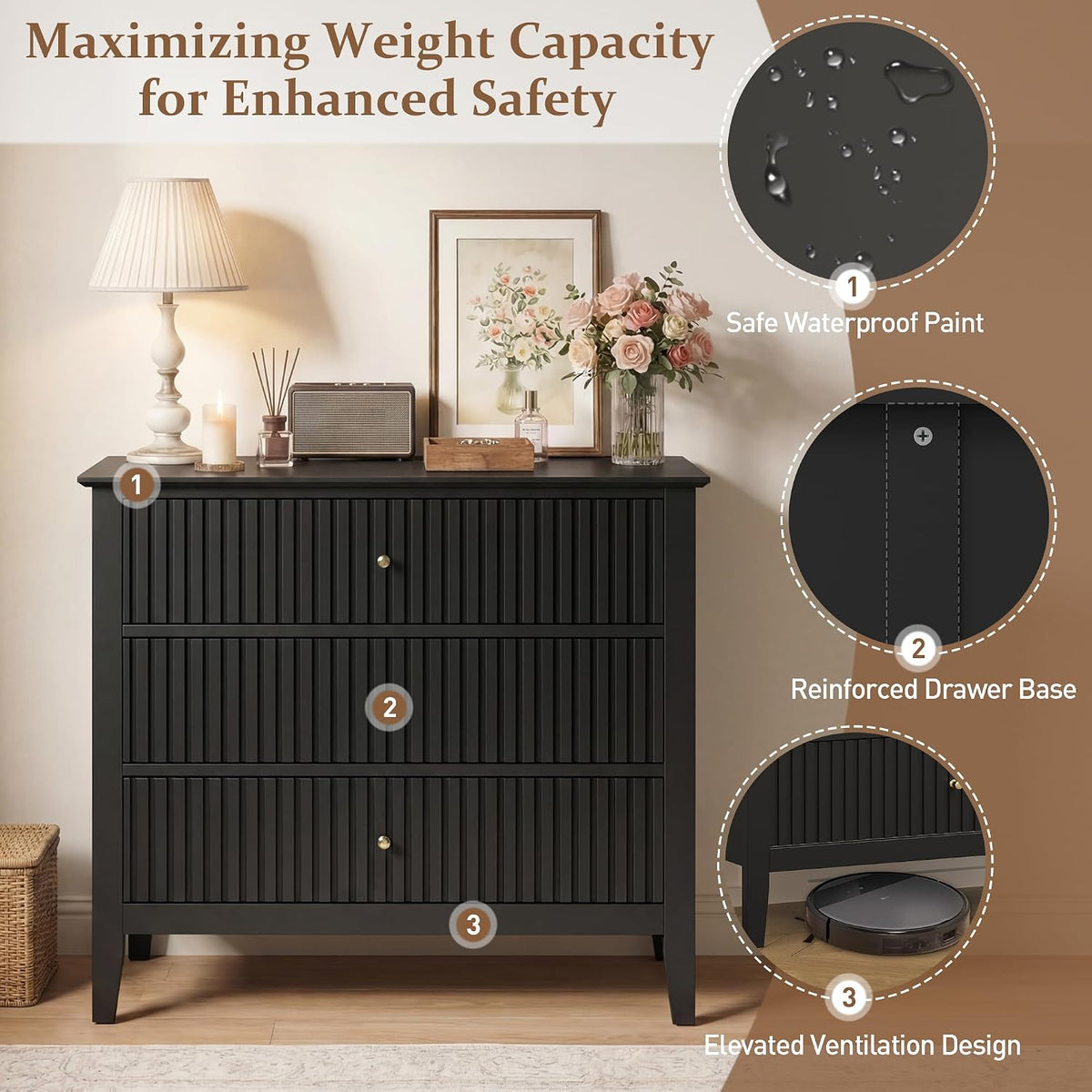 Fluted Oversized Nightstand – Black