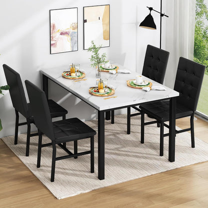 5-Piece Faux Marble Dining Set – White & Black