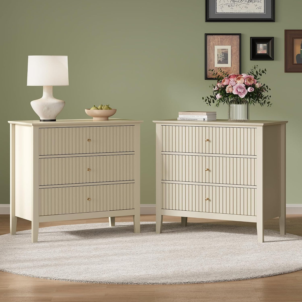 Fluted Oversized Nightstand – Beige – Set of 2