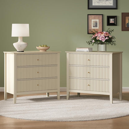 Fluted Oversized Nightstand – Beige – Set of 2
