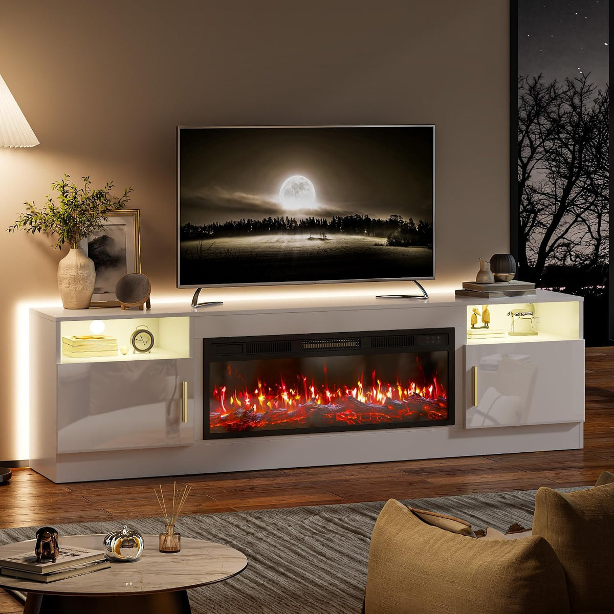70-Inch Fireplace TV Stand – White
