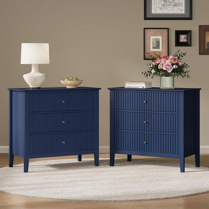 Fluted Oversized Nightstand – Blue – Set of 2