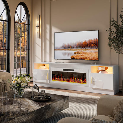 70-Inch Fireplace TV Stand – White with White Fireplace