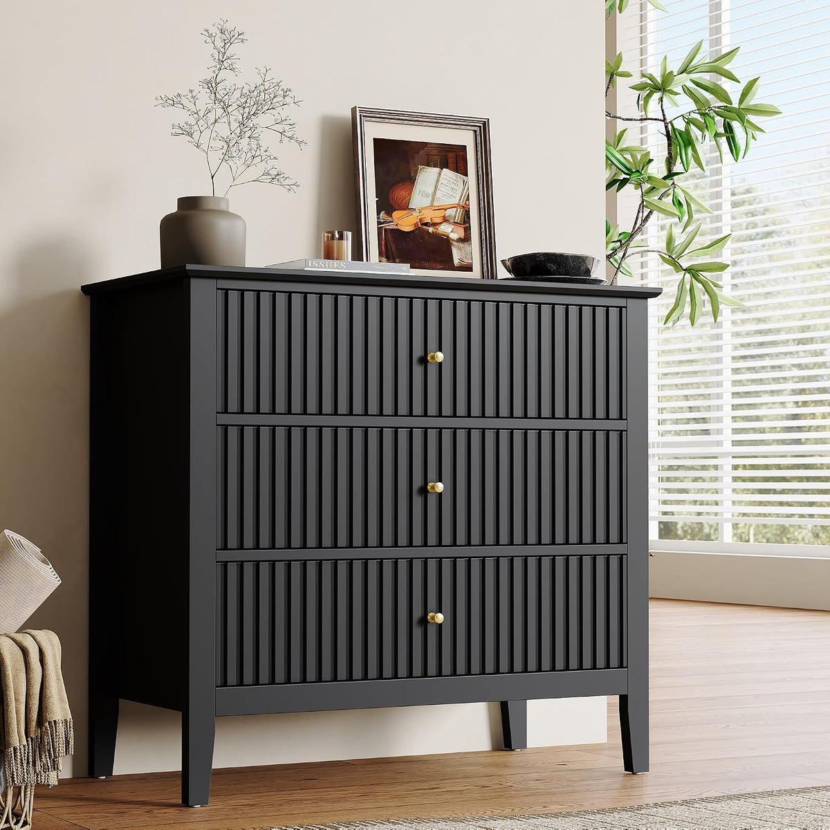 Fluted Oversized Nightstand – Black – Single
