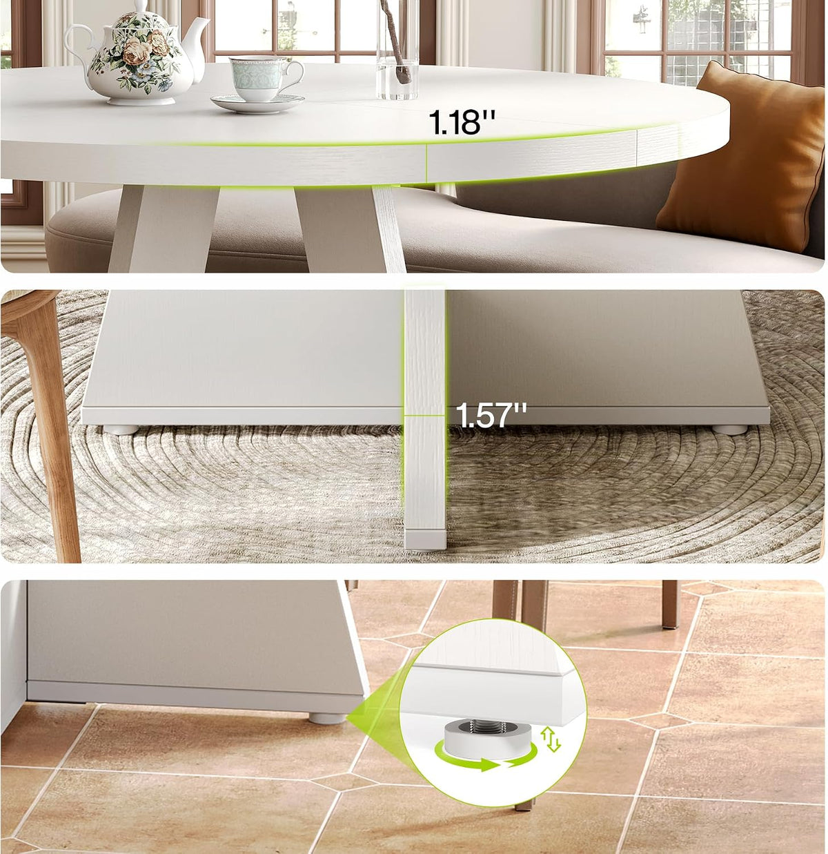 47-Inch Round Dining Table – White
