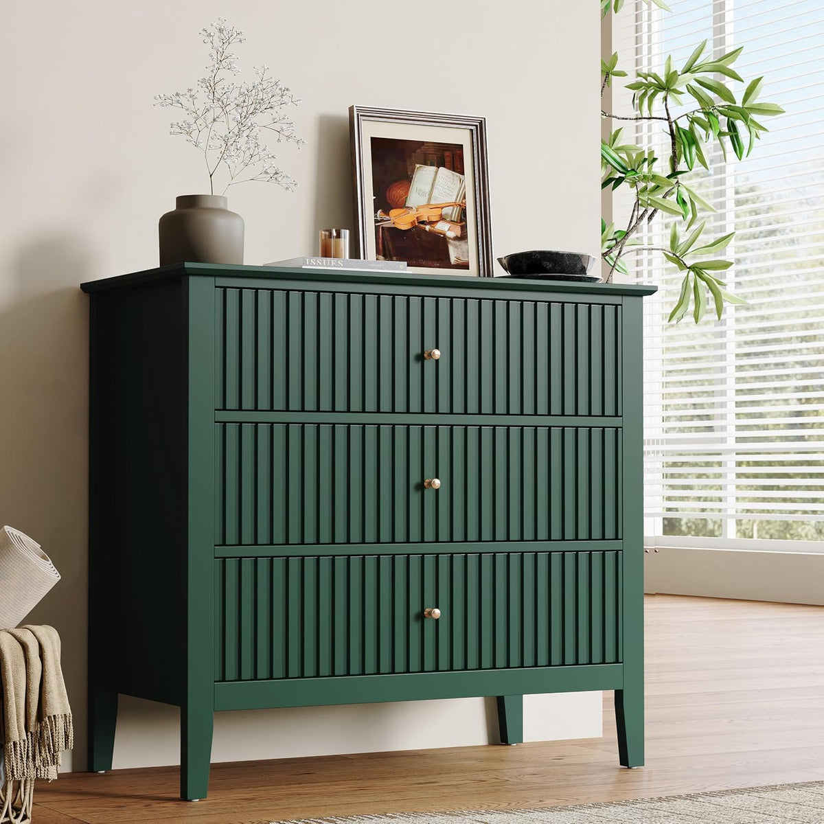 Fluted Oversized Nightstand – Green – Single