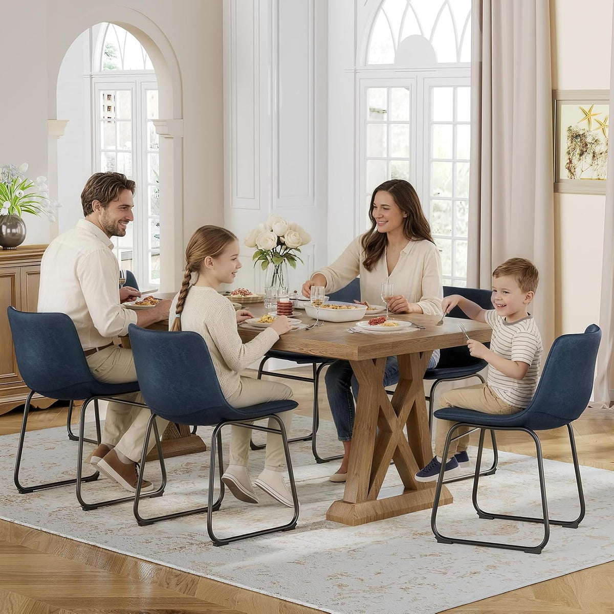 PU Leather Dining Chairs – Blue