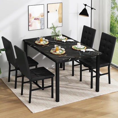 5-Piece Faux Marble Dining Set – Black & Black