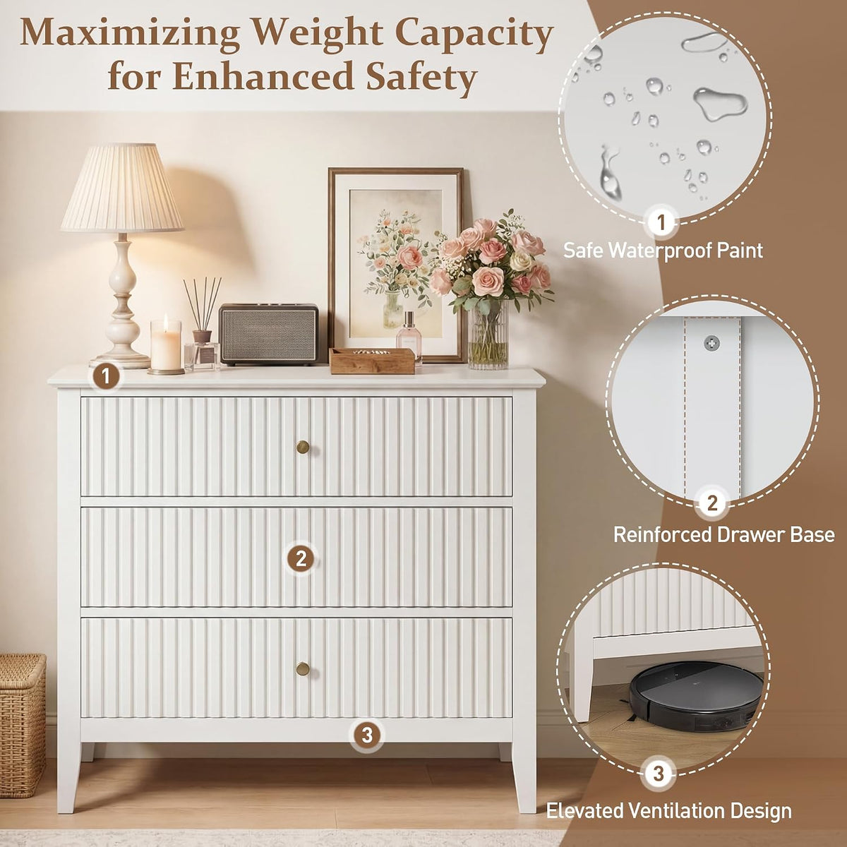 Fluted Oversized Nightstand – White