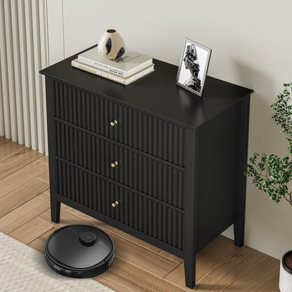 Black Fluted Oversized Nightstands - Set of 2 | Modern Bedroom Furniture