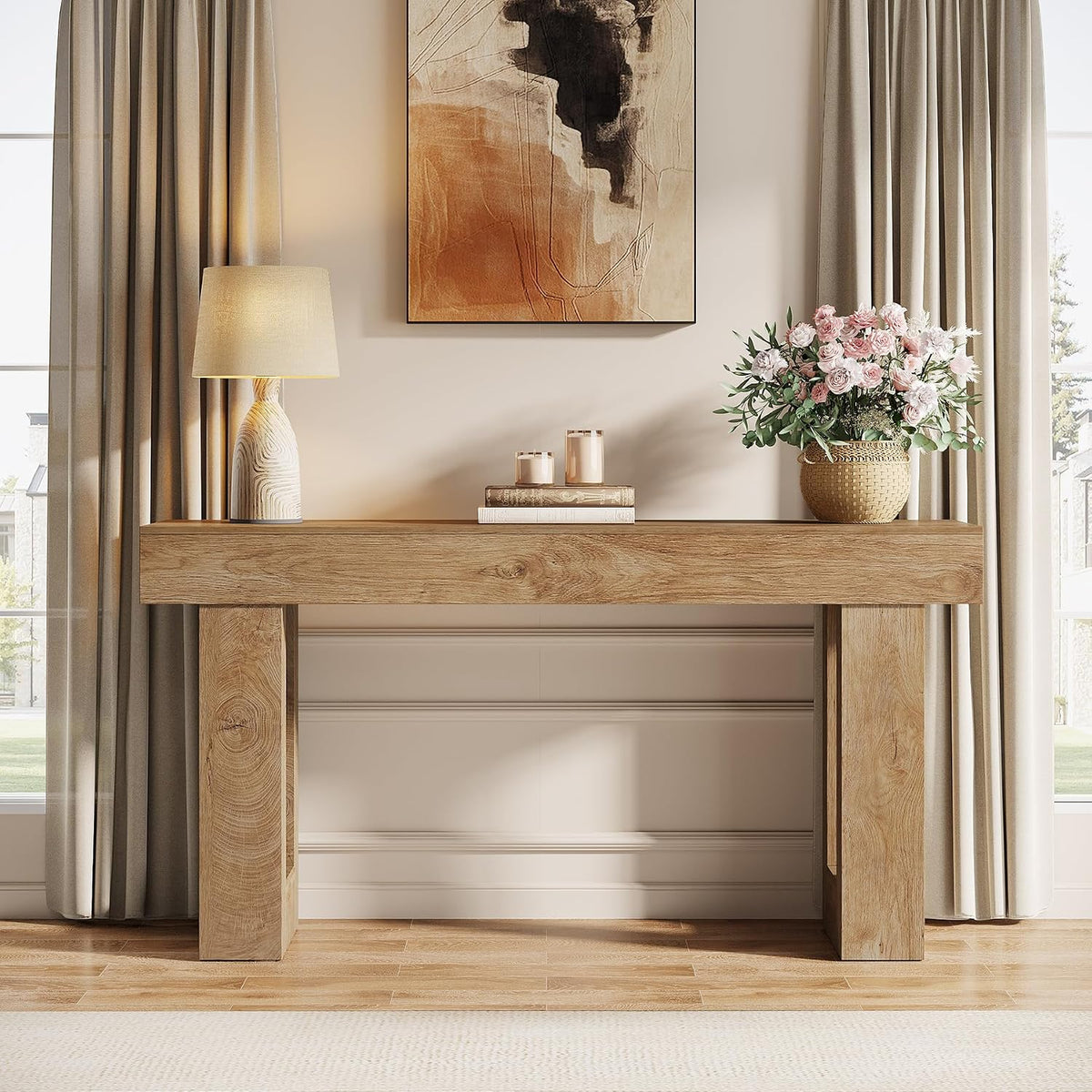 63-Inch Farmhouse Console Table – Natural