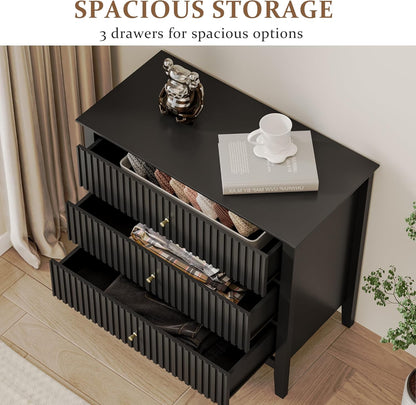 Black Fluted Oversized Nightstands - Set of 2 | Modern Bedroom Furniture