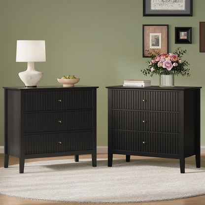 Fluted Oversized Nightstand – Black – Set of 2