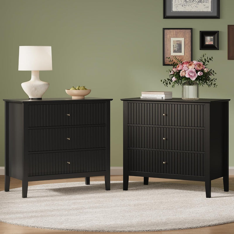 Fluted Oversized Nightstand – Black – Set of 2