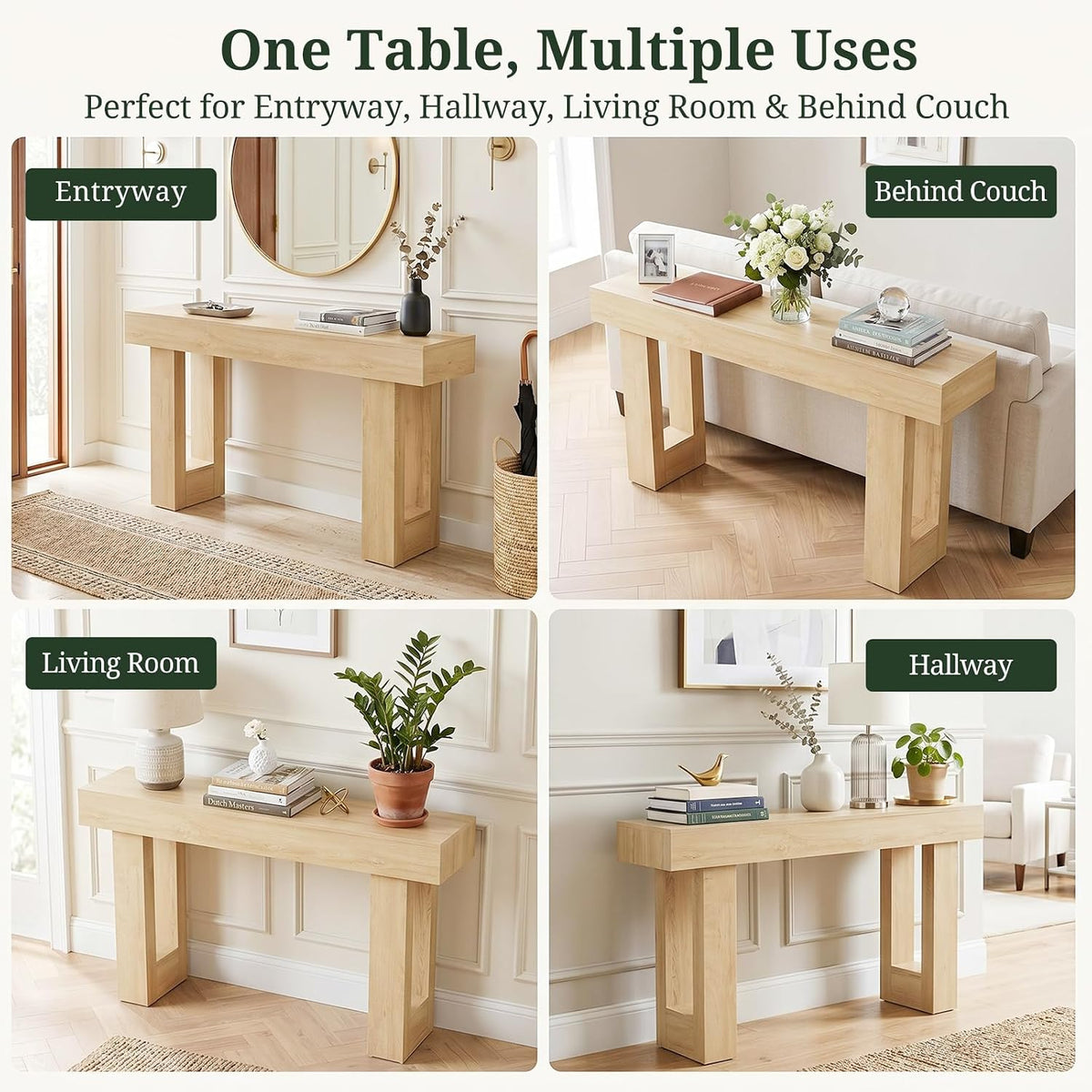 63-Inch Farmhouse Console Table – Light Natural