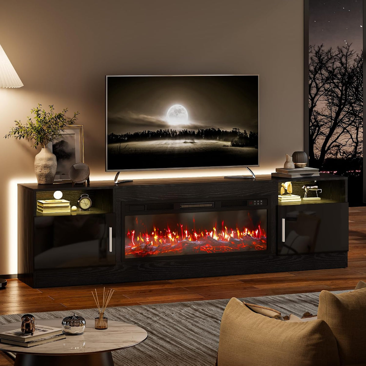 70-Inch Fireplace TV Stand – Black