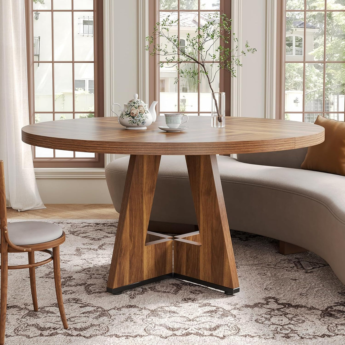 47-Inch Round Dining Table – Brown