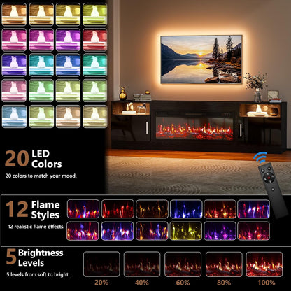 70-Inch Fireplace TV Stand – Black