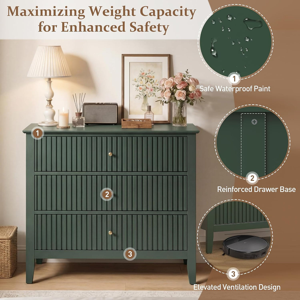 Fluted Oversized Nightstand – Green
