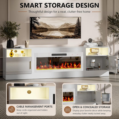 70-Inch Fireplace TV Stand – White with White Fireplace