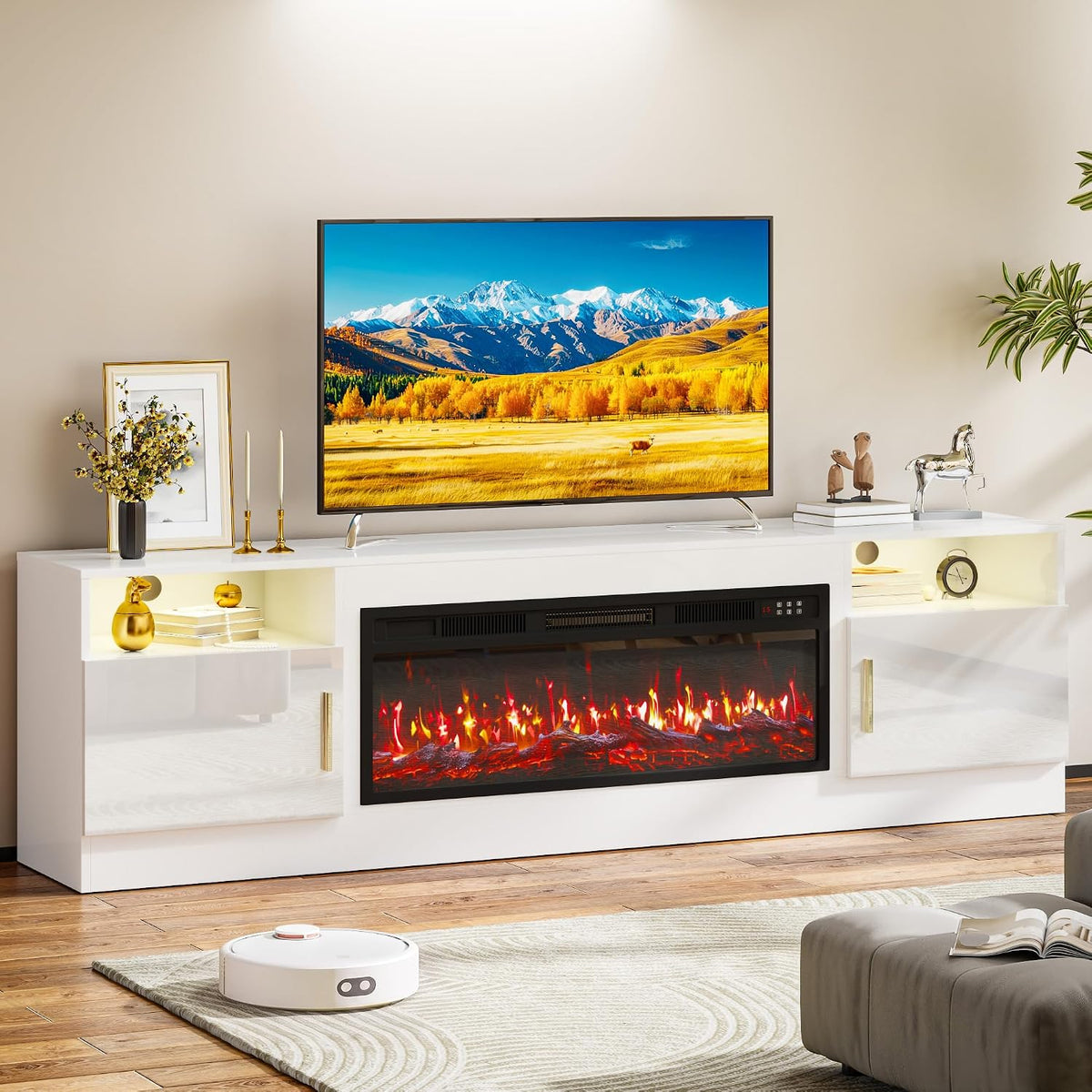 70-Inch Fireplace TV Stand – White
