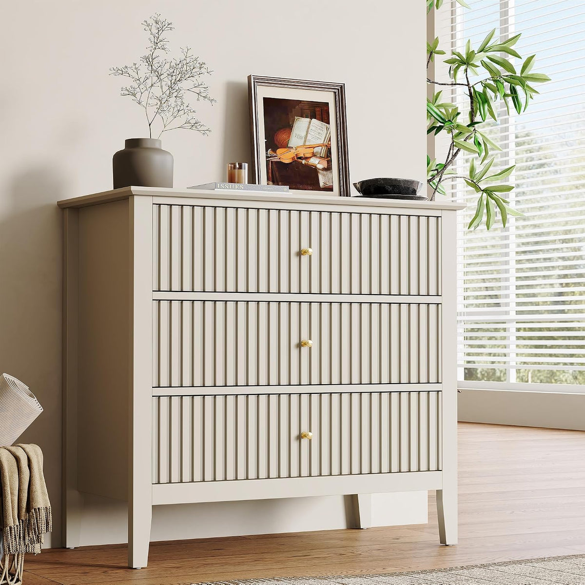 Fluted Oversized Nightstand – Beige – Single