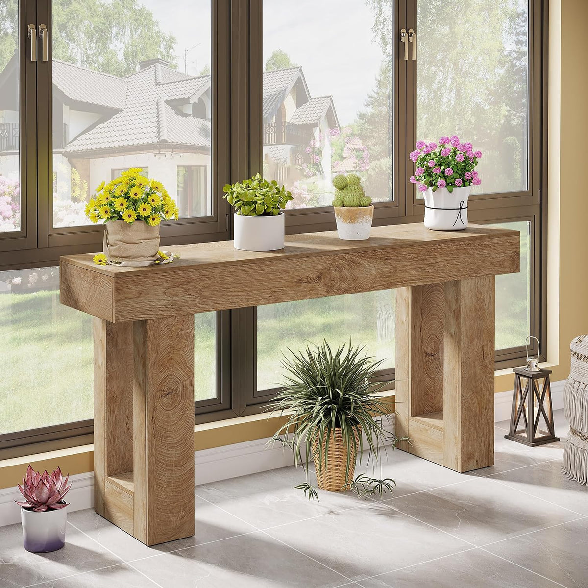 63-Inch Farmhouse Console Table – Natural