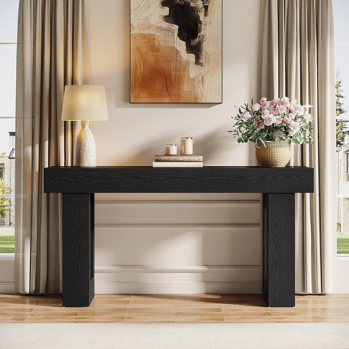 63-Inch Farmhouse Console Table – Black