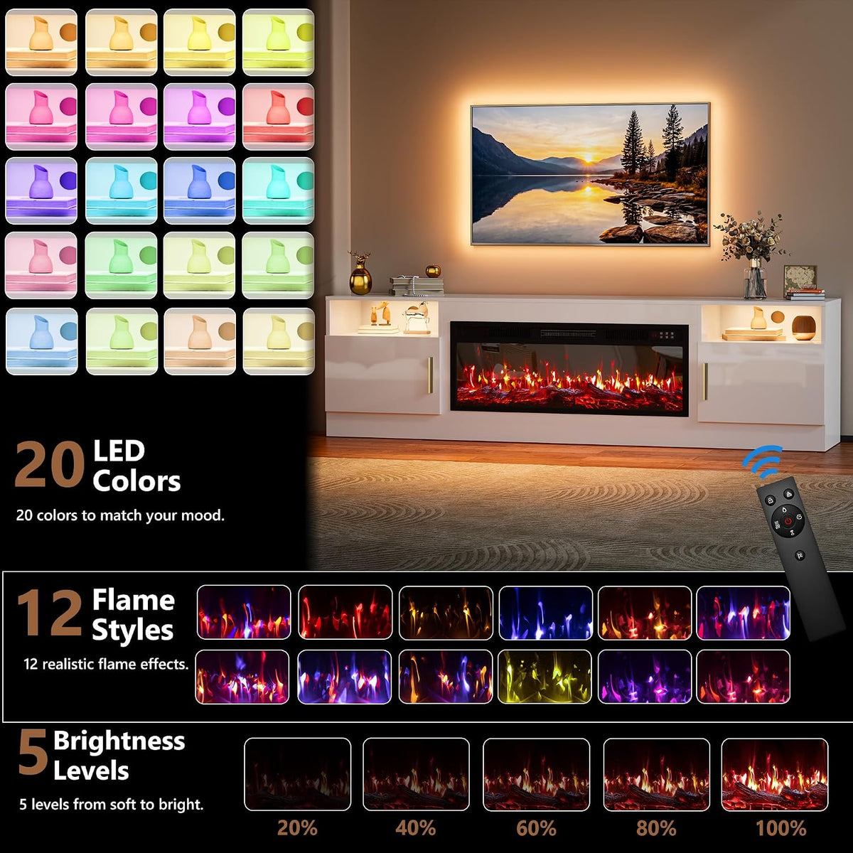 70-Inch Fireplace TV Stand – White