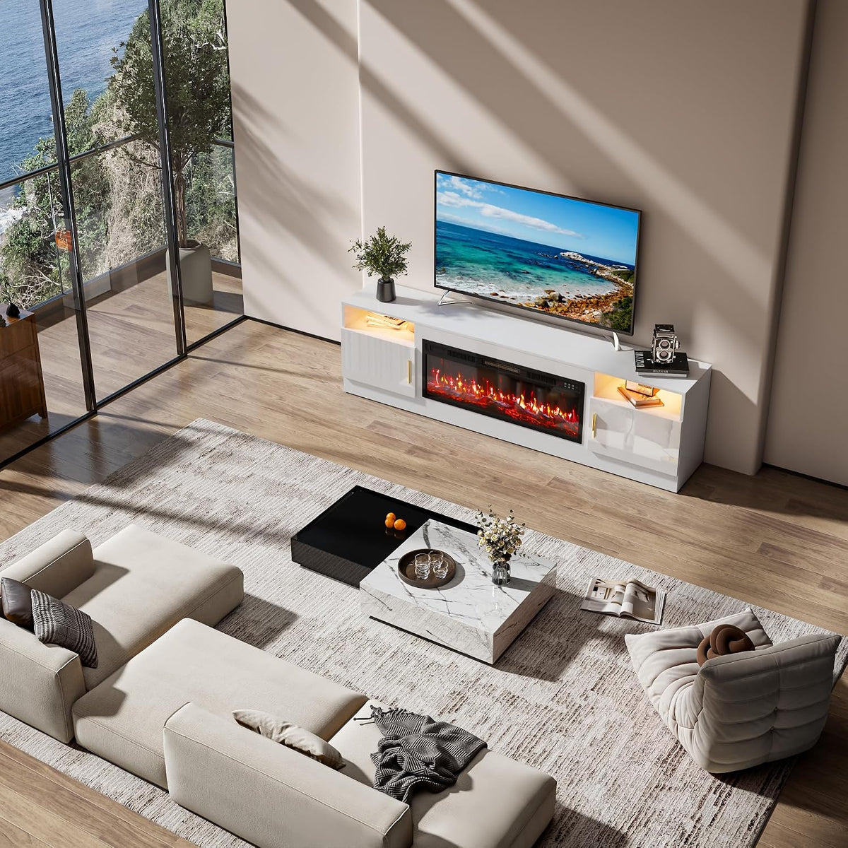 70-Inch Fireplace TV Stand – White