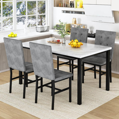 5-Piece Faux Marble Dining Set – White & Grey