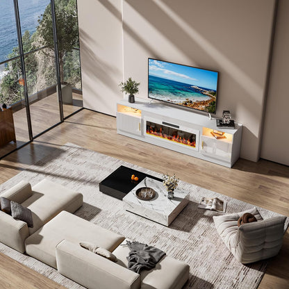 70-Inch Fireplace TV Stand – White with White Fireplace