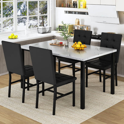 5-Piece Faux Marble Dining Set – White & Black