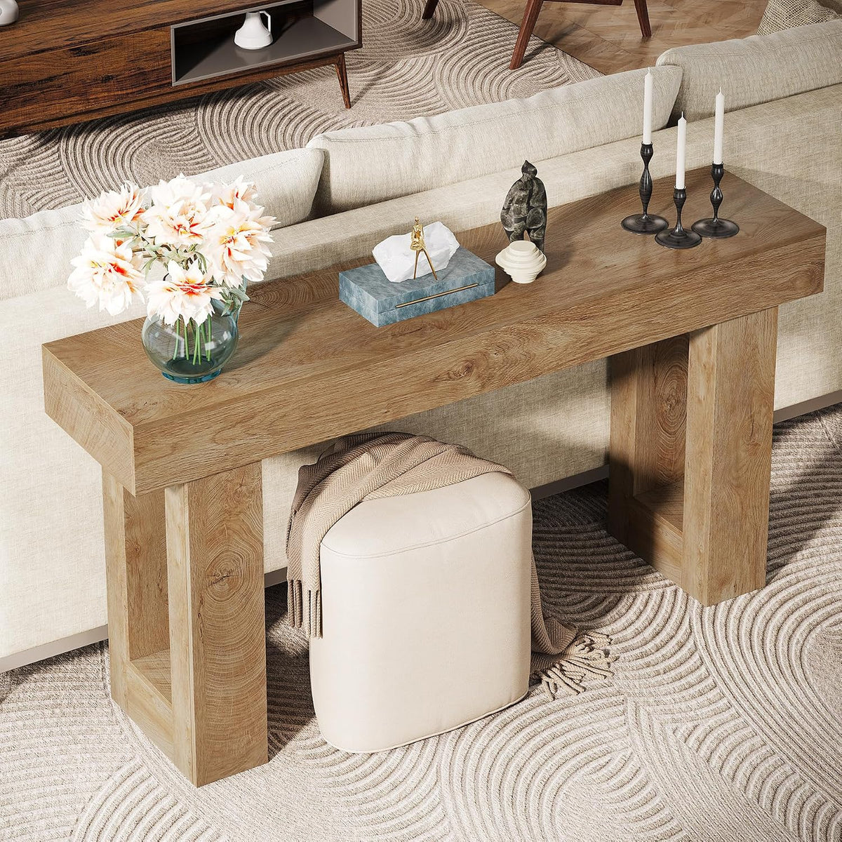 63-Inch Farmhouse Console Table – Natural
