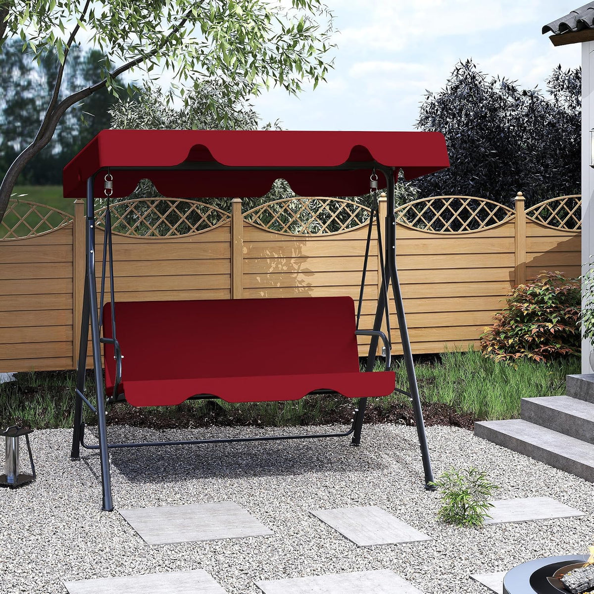 3-Seat Patio Swing with Canopy – Red