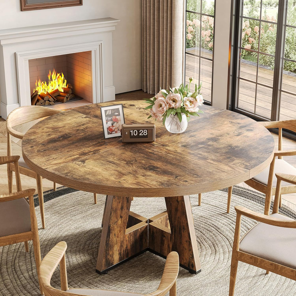 47-Inch Round Dining Table – Rustic Brown