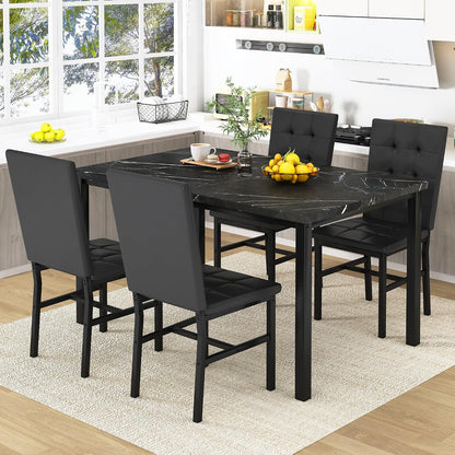 5-Piece Faux Marble Dining Set – Black & Black
