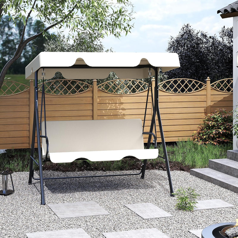 3-Seat Patio Swing with Canopy – Beige