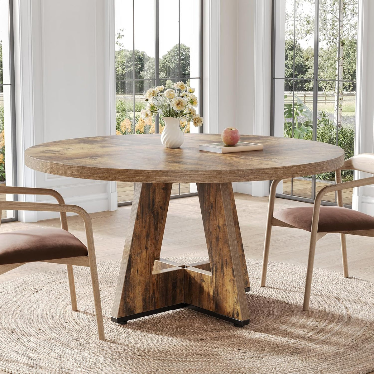 47-Inch Round Dining Table – Rustic Brown