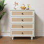 4-Drawer Modern White Farmhouse Dresser – Natural Rattan Fronts