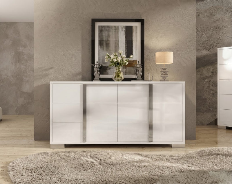 54-inch White High-Gloss Modern 6-Drawer Dresser & Storage Chest for Bedroom