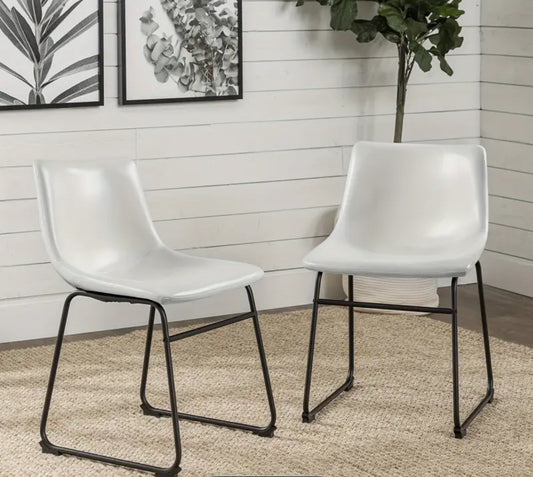 White Dining Room Chairs - Set of 2 | Modern Faux Leather Seating