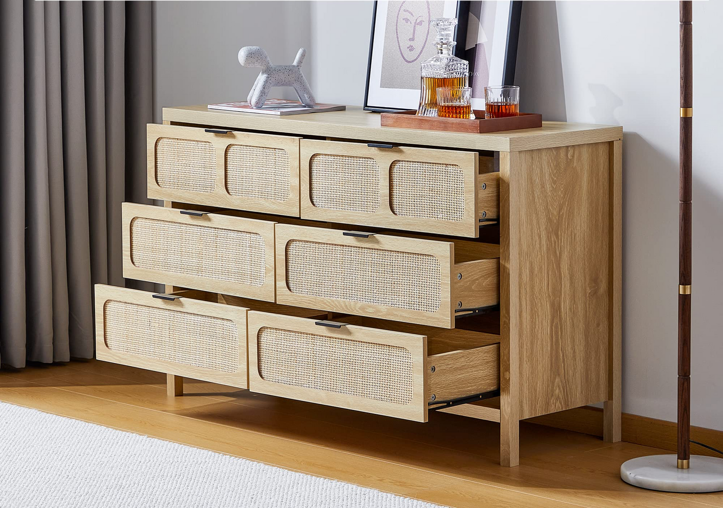 Modern Rattan 6 Drawer Dresser - view 6