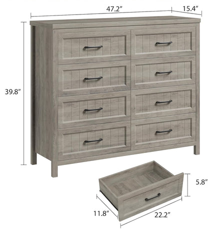 Gray Farmhouse 8-Drawer Dresser | Modern Bedroom Furniture