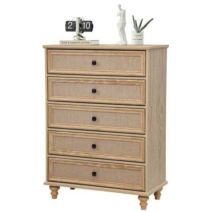 5-Drawer Modern Farmhouse Dresser – Natural Rattan Fronts