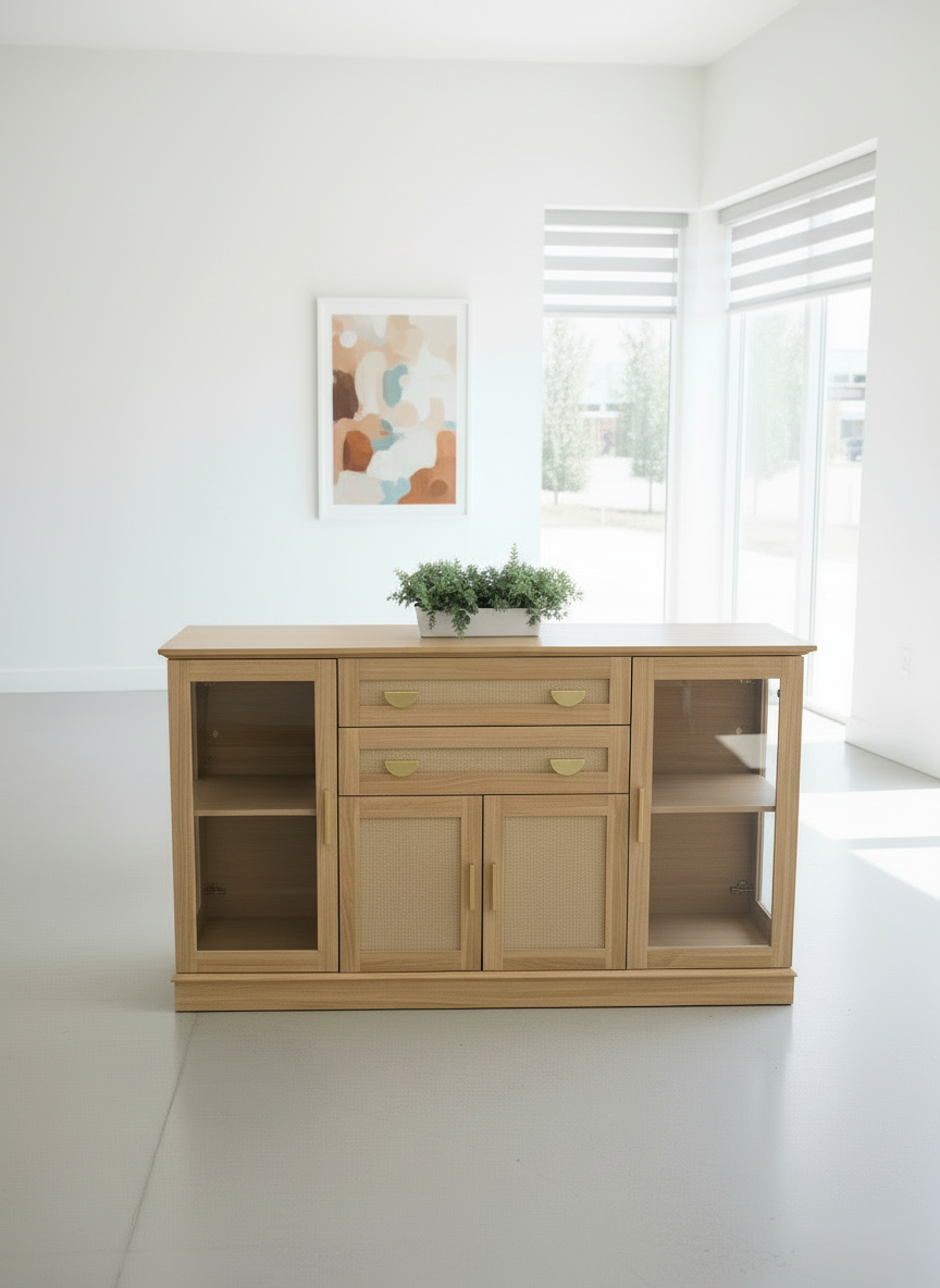 Natural Tan Glass Sideboard Cabinet