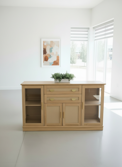 Natural Tan Glass Sideboard Cabinet
