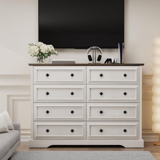 Antique White Modern Farmhouse 8-Drawer Dresser | Two-Tone Bedroom Furniture