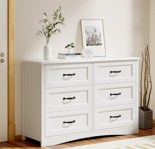 Modern White Single Handle 6-Drawer Dresser | Contemporary Bedroom Furniture