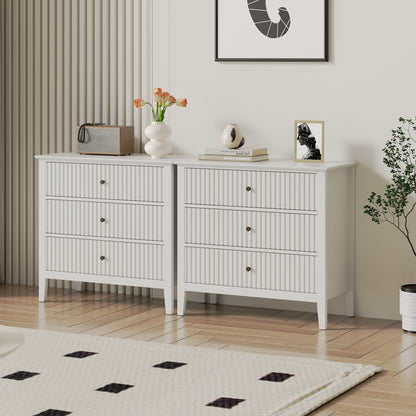 White Fluted Oversized Nightstands - Set of 2 | Modern Bedroom Furniture